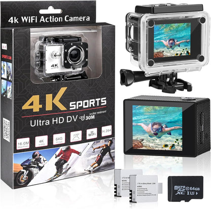 Camara Deportiva 4K + Accesorios y Soportes De Regalo