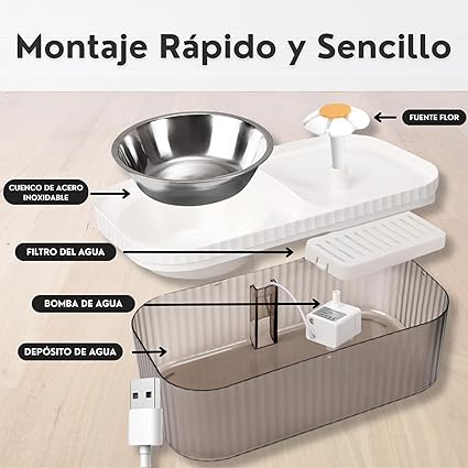 Comedero y bebedero de mascotas con fuente