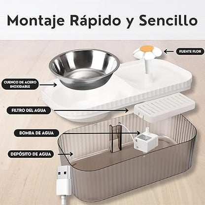 Comedero y bebedero de mascotas con fuente