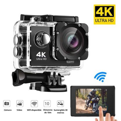 Camara Deportiva 4K + Accesorios y Soportes De Regalo